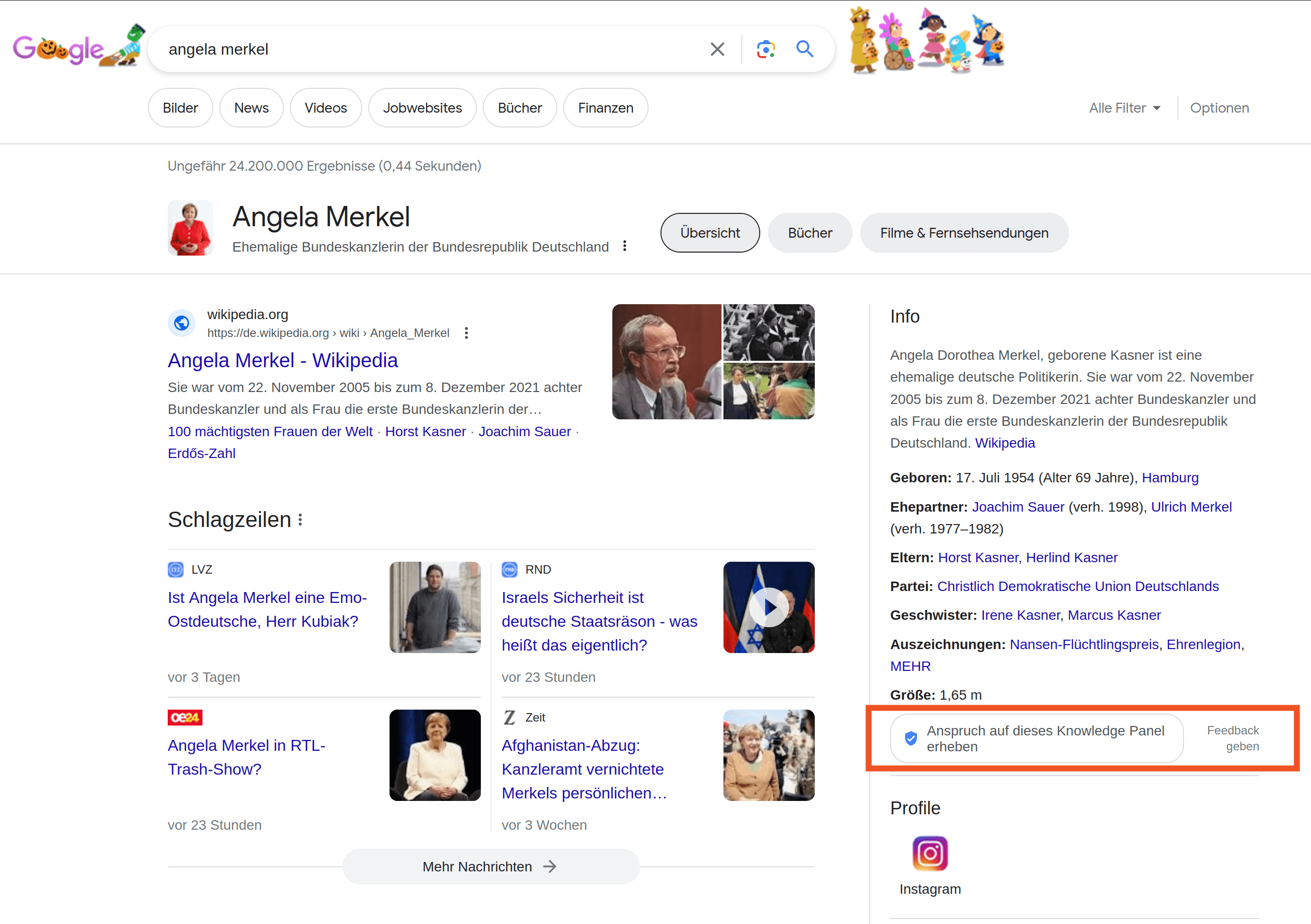 Knowledge Panel von Angela Merkel: Detailansicht in der Google-Suche