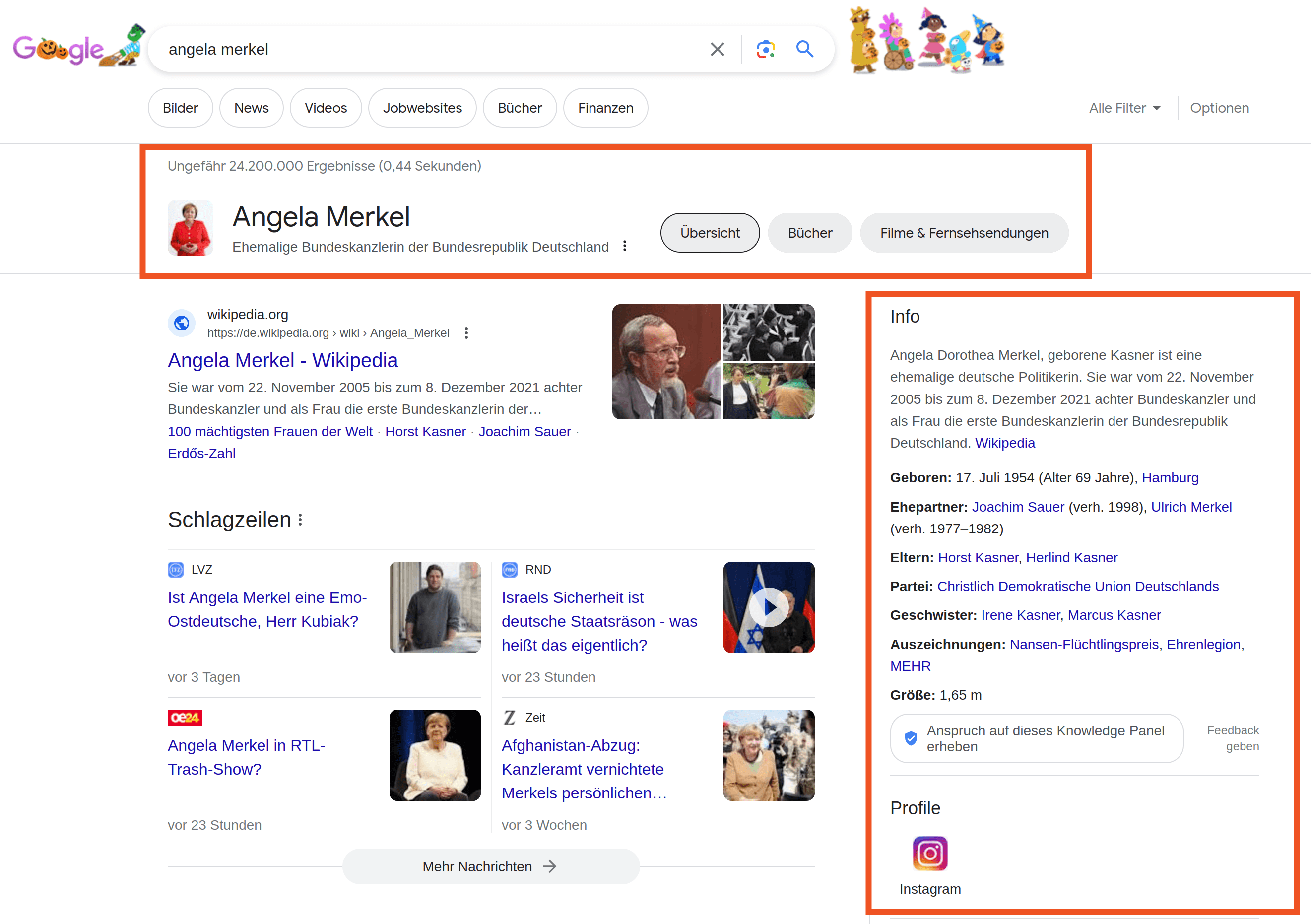 Knowledge Panel von Angela Merkel in der Google-Suche