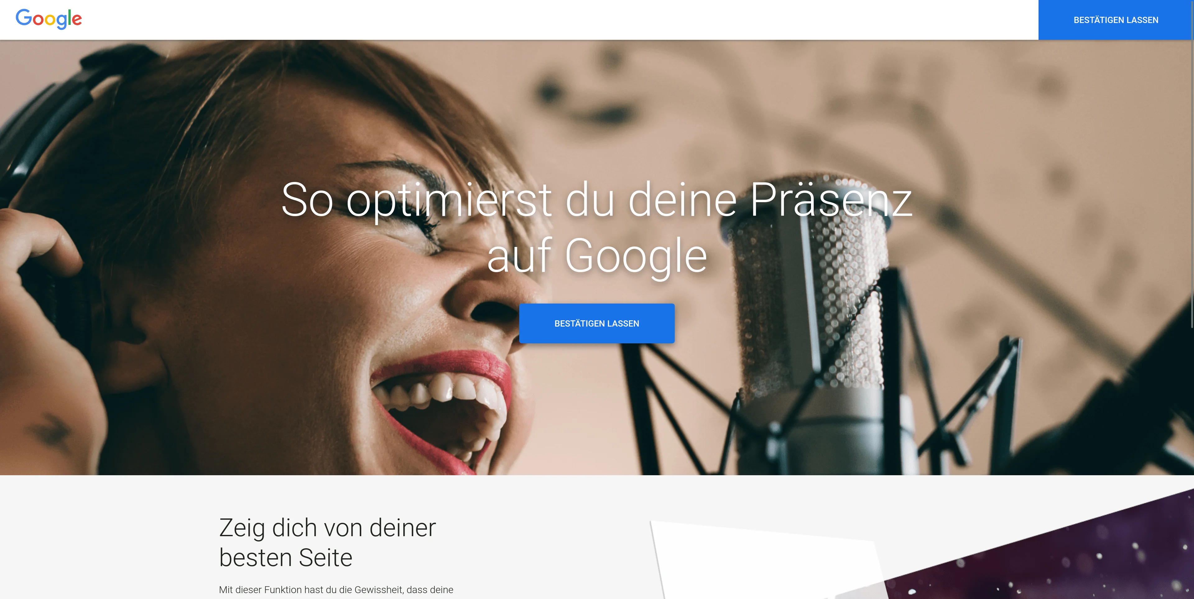 Google-Seite "So optimierst du deine Präsenz auf Google"