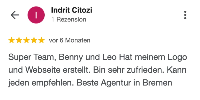 Google-Rezension von Indrit Citozi über HECHT INS GEFECHT