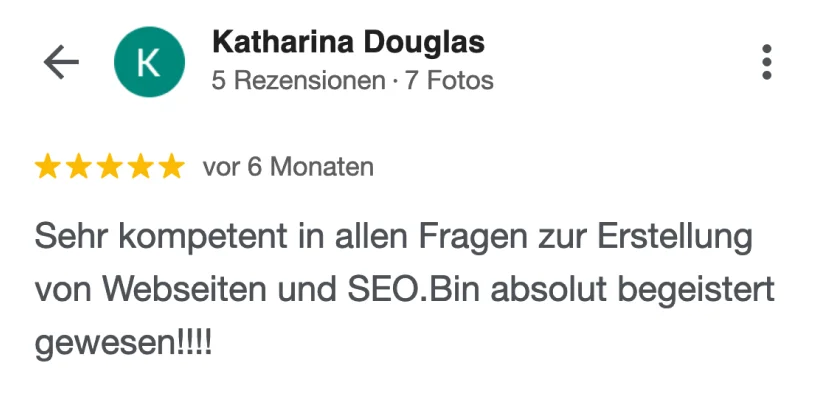 Google-Rezension von Katharina Douglas über HECHT INS GEFECHT