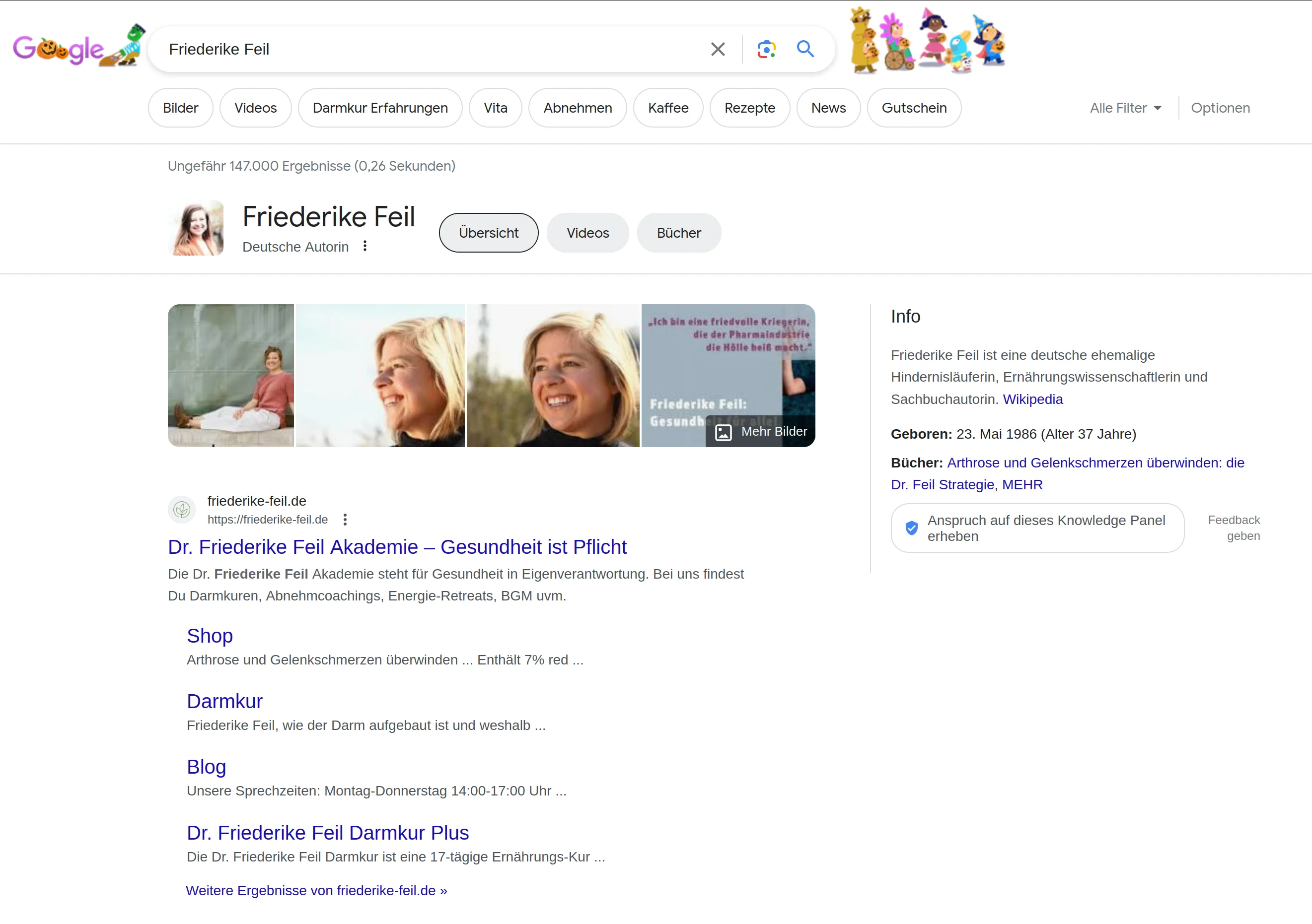 Google-Suchergebnis mit Knowledge Panel von Dr. Friederike Feil